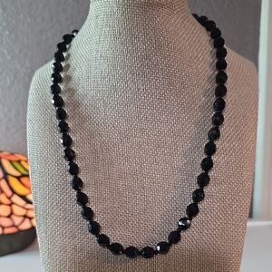 Classic Black Faceted Glass Bead Necklace - Unbranded